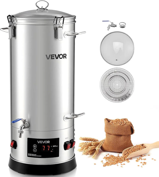 VEVOR Bierbrouwapparatuur, VEVOR Bierbrouwapparatuur Gal/30L, 1500 W All-in-One thuis Brewing Kit met hoge zeef, geïntegreerde binnenste vat
