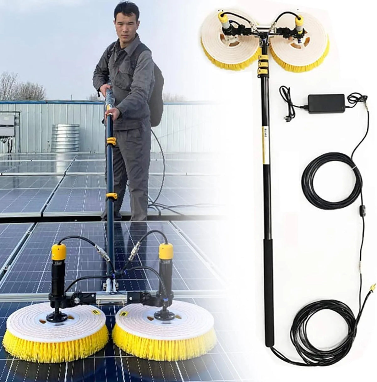 Glazenwasser, Speciale dakwaterborstel, Voor fotovoltaïsche panelen, Telescopische borstel met watertoevoer, zonnepane, Glazenwasser