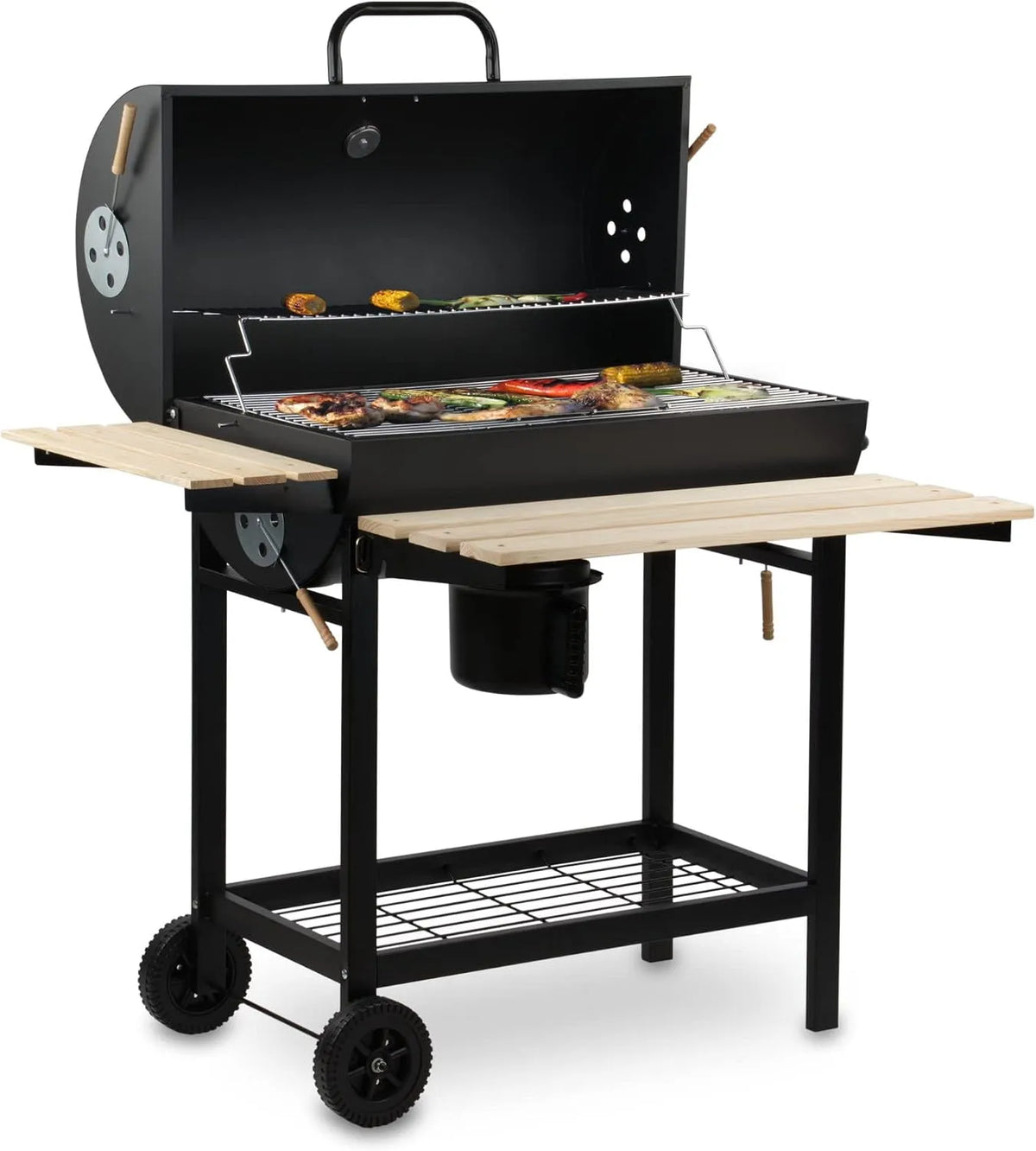 Barbecue met BBQ-Toro Houtskool-barbecuewagen, verrijdbaar, diameter: 42 cm x lengte. 80 cm, premium houtskoolbarbecuewagen en warmhoudrooster