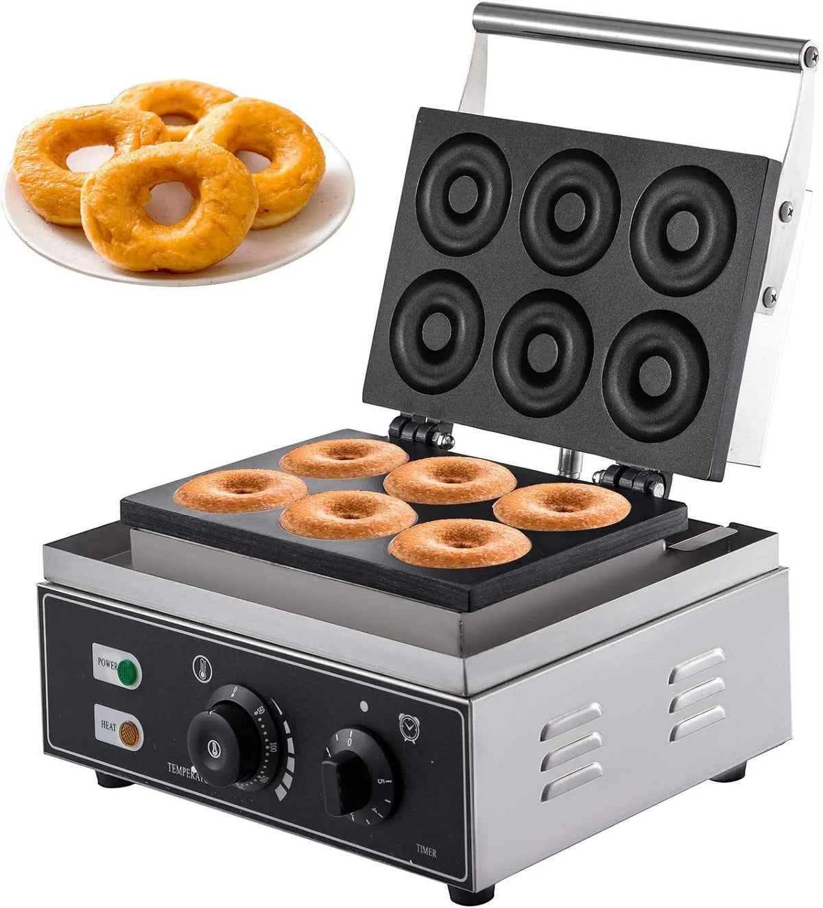 Elektrische Donut Machine met 1550 W, 5 minuten, 110 V, 9KG, 0-300°C, regelbare thermostaat, RVS en aluminium