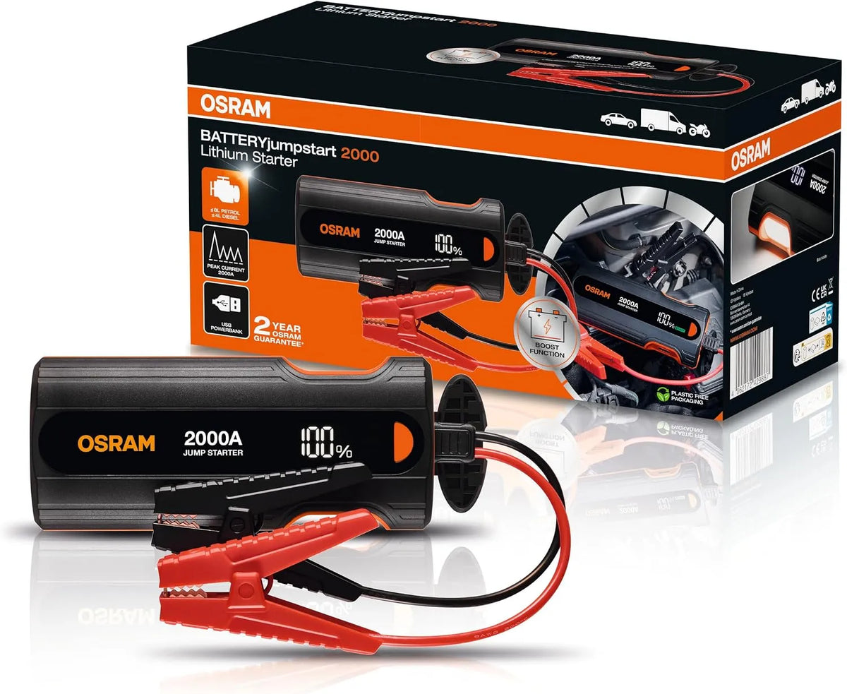 OSRAM BATTERYjumpstart 2000, Lithium Jumpstarter 12V met 12V, 2000A en USB