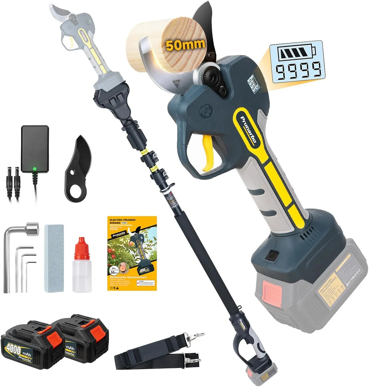 Elektrische snoeischaar PR-E50 met 50MM, 2 inch en 2-in-1, Telescopische paal van 2,5 m PR-E50 Set