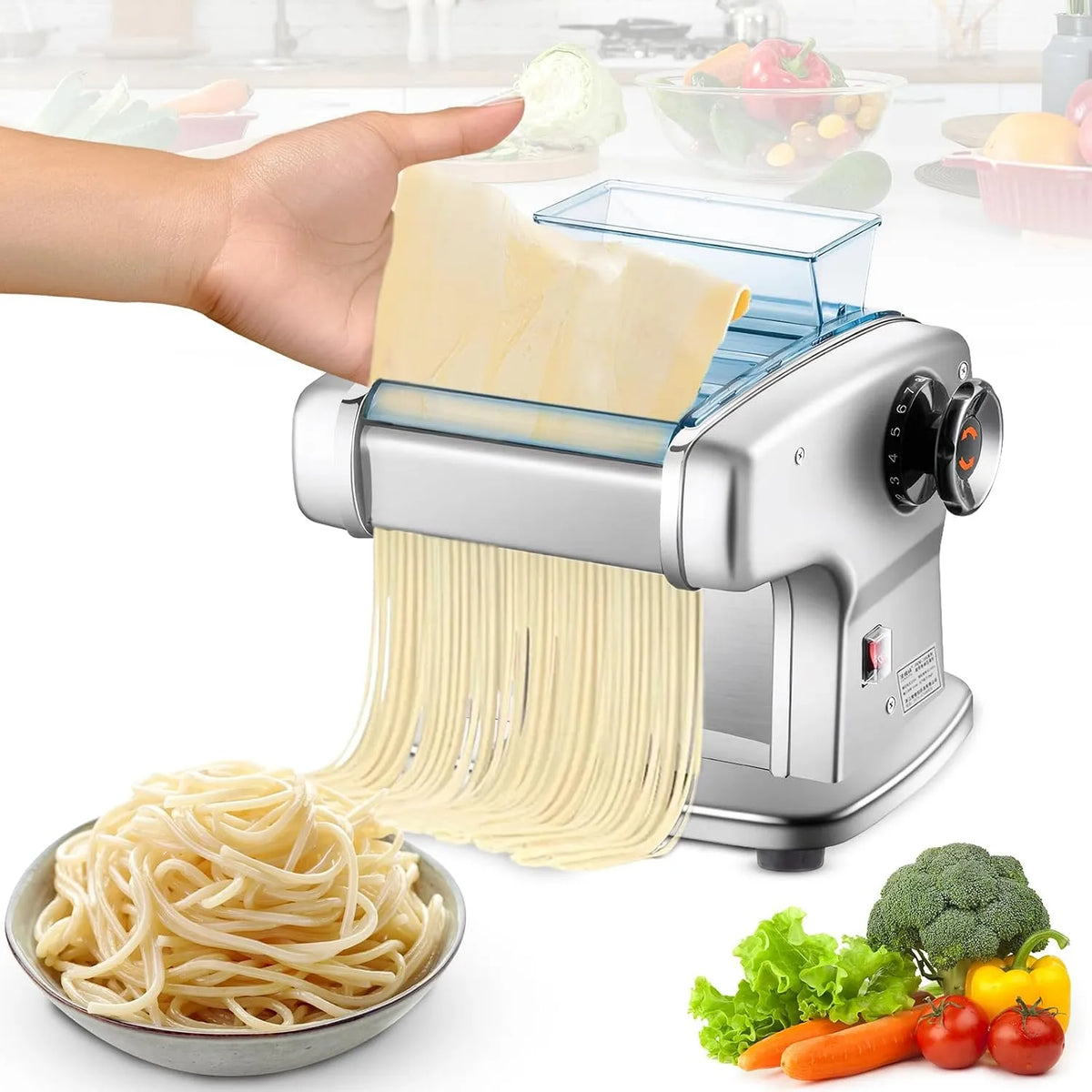 Elektrische pastamachine, 135 W, 2 mm, voedselveilig RVS, spaghetti