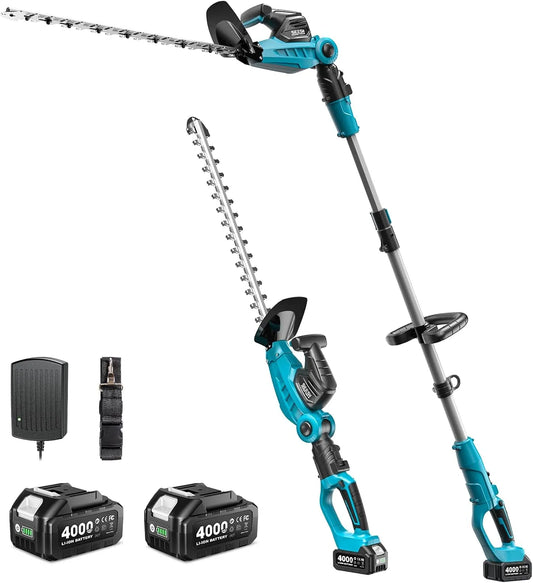 Heggenschaar met 2-in-1, 53 cm, 18 mm, 600 W en 4,0 Ah, veilig werken in de tuin.