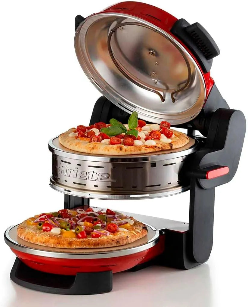 Ariete, Inbouwoven, 2300 W, 2 pizza's in 4 minuten, diameter 32 cm, 2 rotorbladen van RVS, rood, 2 vuurvaste stenen, 2 thermostaten, 5 gaarstanden