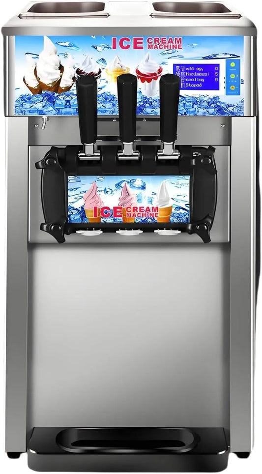 Machine, 1200 W, 3 smaken, Italiaanse ijsmachine, commerciële zachte ijs, koffie, 18 l/u, 2 x 3 l, trechter, voor yoghurt