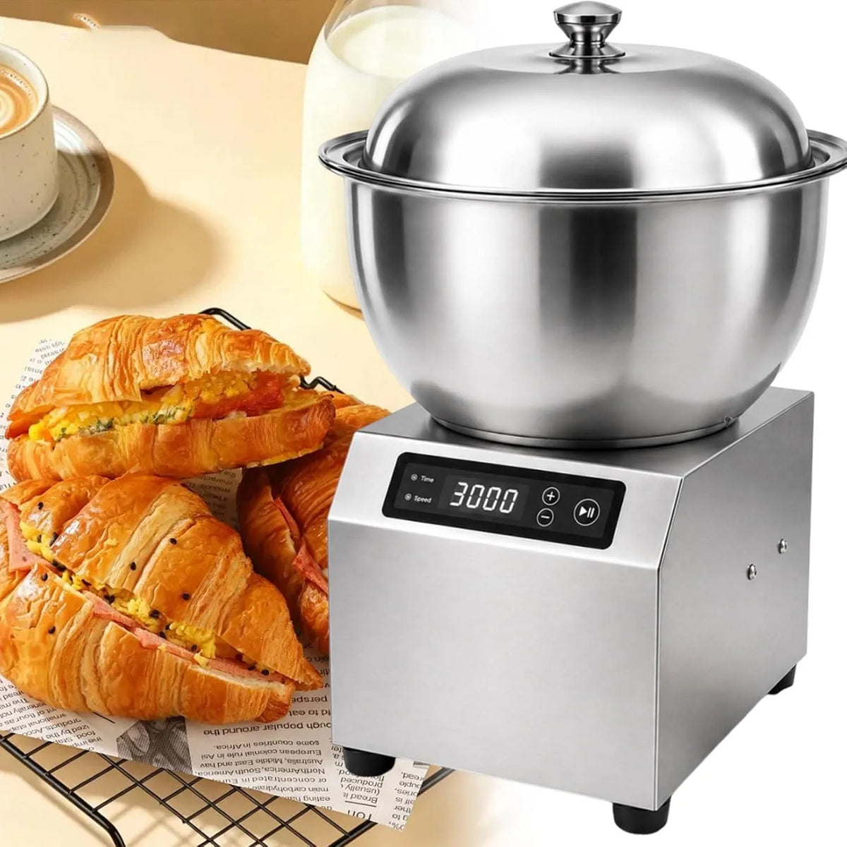 Elektrische Deegkneder 8KG 1800 W RVS Pizza Brood 8KG met 8KG, Timer en zilver