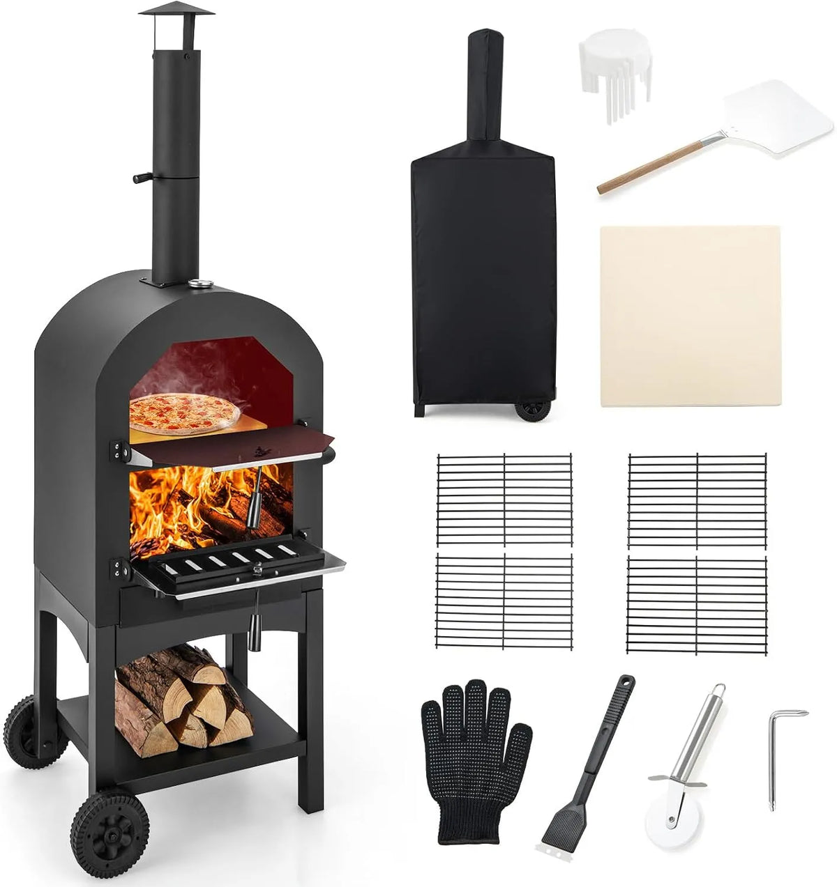 COSTWAY Inbouwoven met 3–5 minuten, 1–5 minuten, 288 °C, 30,5 cm en accessoires inbegrepen