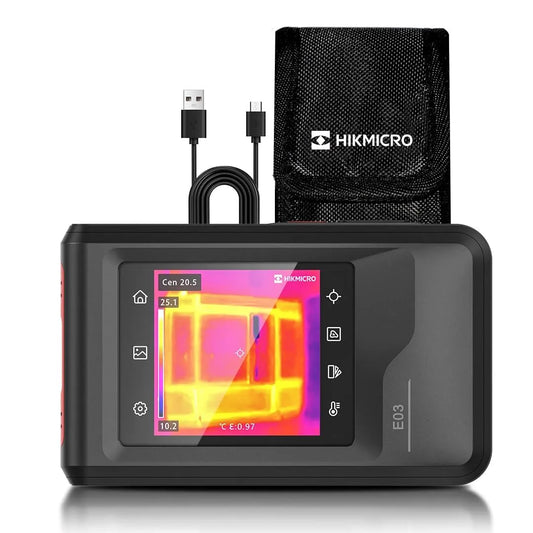 Met visuele camera, HIKMICRO E03 x240 x96/9, SuperIR 240x240 resolutie met visuele camera, IR-resolutie 96x96/9 216 pixels, 3,5 inch aanraakbediening
