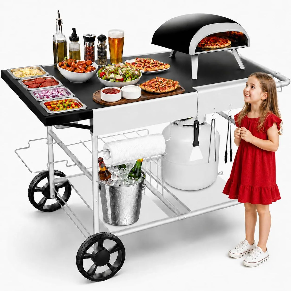 Inbouwoven, Outdoor Grill Tafel Winkelwagen, Voedsel Prep Werk Winkelwagen, Beweegbare Pizza Oven Stand