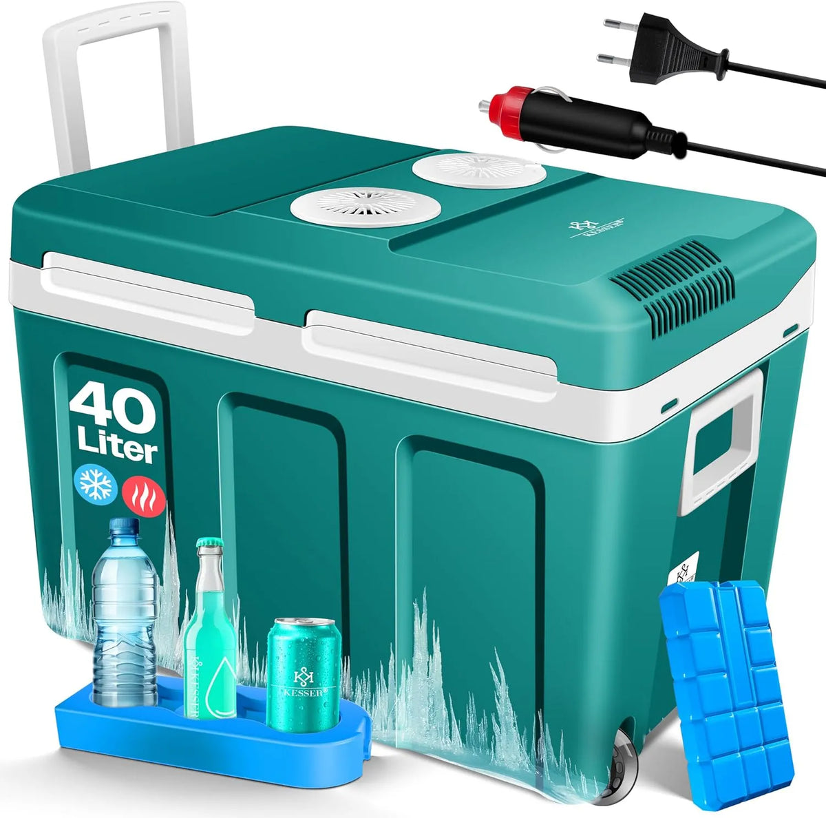Koelkast, KESSER 40 liter koelbox met wielen, 12 volt en 230 volt, warmhouden en koelen, thermo-elektrische koelbox, mini-koelkast, thermobox