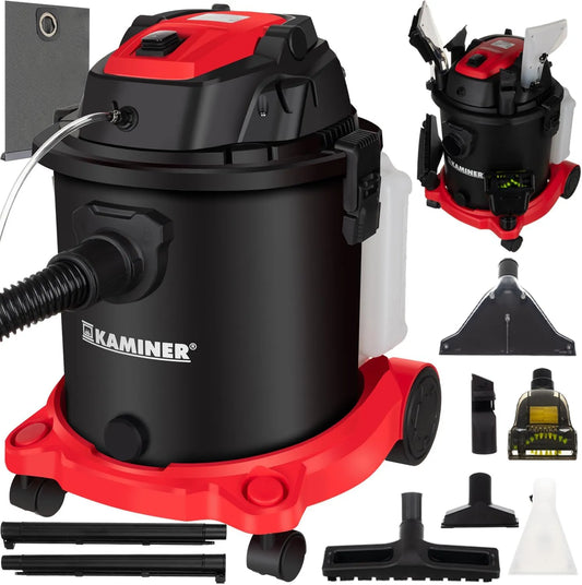Nat- en droogzuiger, 3-in-1 spons- en HEPA-filter, 6 sproeiers, industriële waszuiger 20 liter, Nat-/droogzuiger met blaasfunctie, geluidsarm