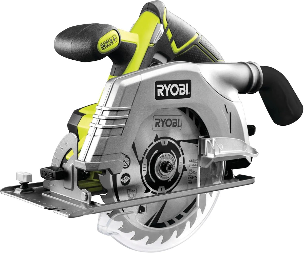 Zaag, RYOBI ONE+ accu-handcirkelzaag R18CS-0 18 V boringsø 16 mm, zaagdiepte tot 52 mm, zonder accu en, incl. zaagblad