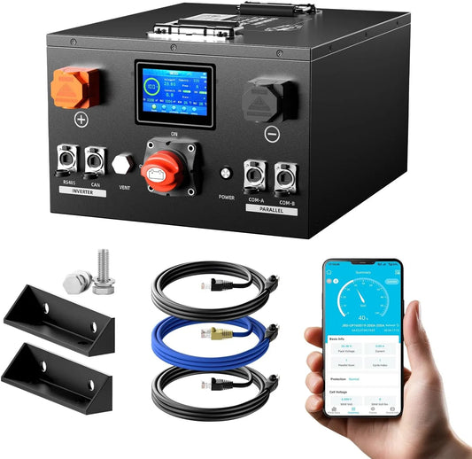 LiFePO4 24V 320Ah camper-accu LiFePO4 met 24V, 8192Wh, 200A, Bluetooth, digitaal display en zonne-energie
