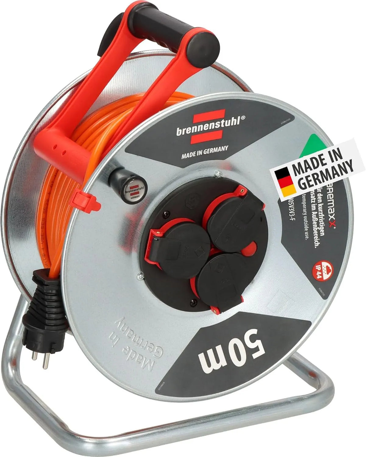 Kabelhaspel met IP44, ruime kabellengte en oranje, Brennenstuhl Garant S V2 IP44 Kabelhaspel 50m buiten Made in Germany