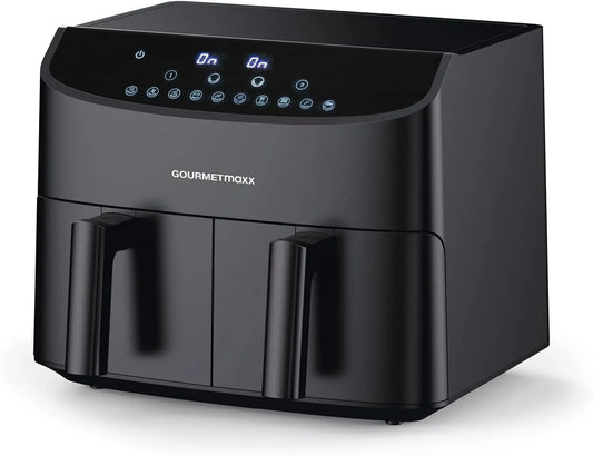 GOURMETmaxx Friteuse met dubbele kamer 2x3,5L x3 met 5L, 2400 W, 230°C, 10 programma's, aanraakbediening en zwart