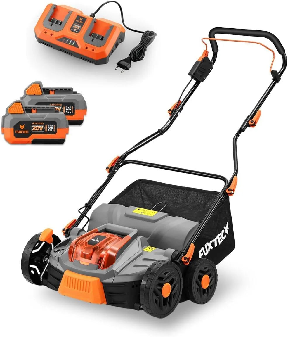Verticuteermachine FX-E2VE38SET met 38 cm en 2-in-1, FUXTEC accu verticuteermachine FX-E2VE38SET werkbreedte 38