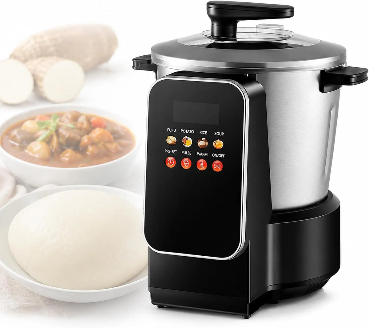 Keukenmachine, slimme automatische keukenmachine voor beukte Yam, Banku en Eba, RVS 900 W Fufu Maker met 6L-capaciteit, Amala