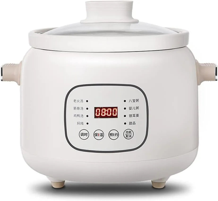 Elektrische Stew Pot Keramische Liner Slow Cooker, 24 Uur, 220 W, Timer, Wit