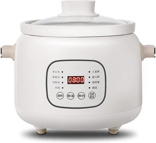 Elektrische Stew Pot Keramische Liner Slow Cooker, 24 Uur, 220 W, Timer, Wit