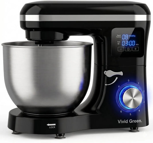Keukenmachine met 2000 W, 6.2L, Timer, RVS, zwart en groen, Vivid groen 2000 W Keukenmixer