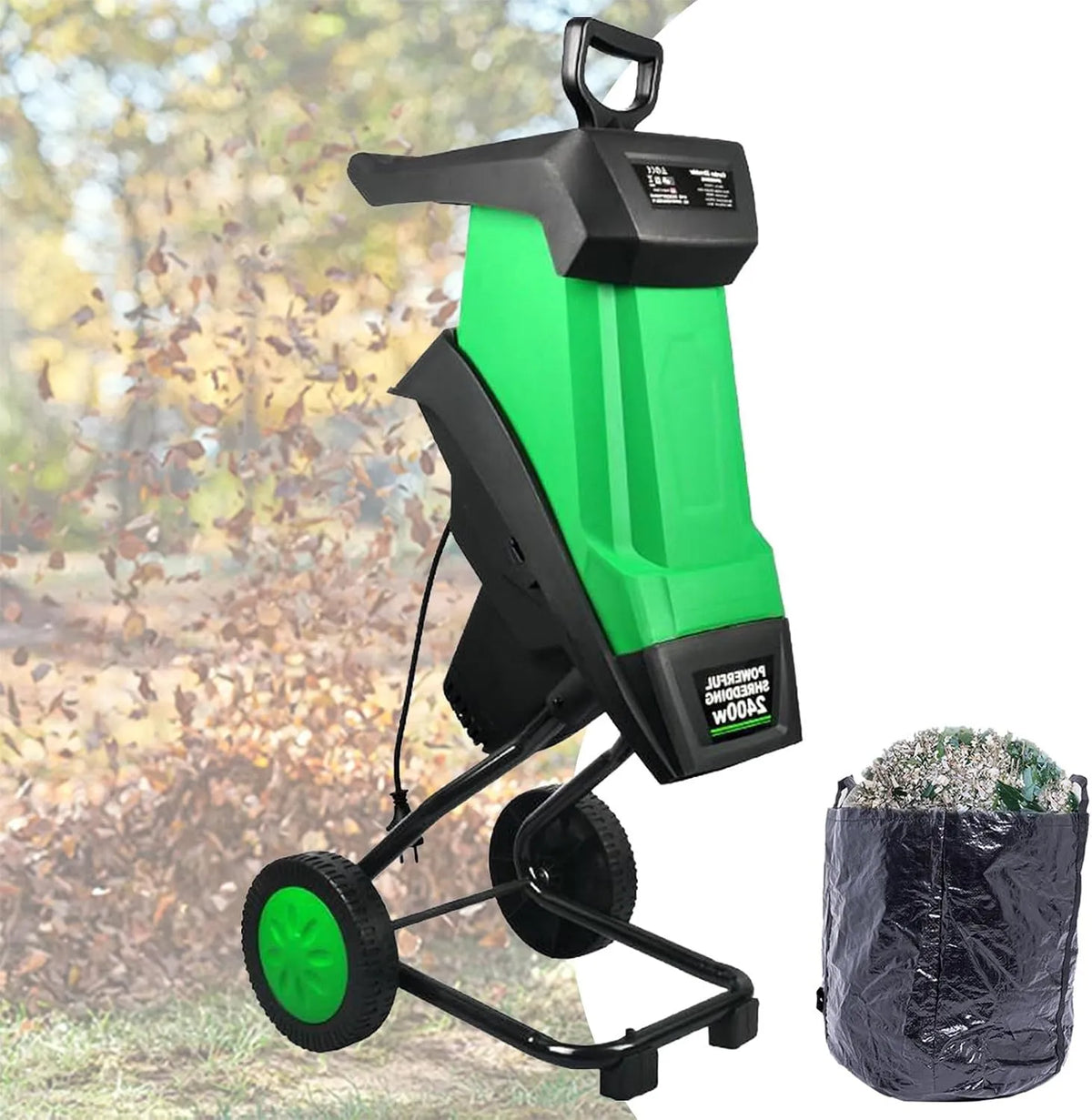 Houtversnipperaar met 1,3 inch, 64 x 32 x 38cm, 2400 W, 110dB, 50L en 24 uur