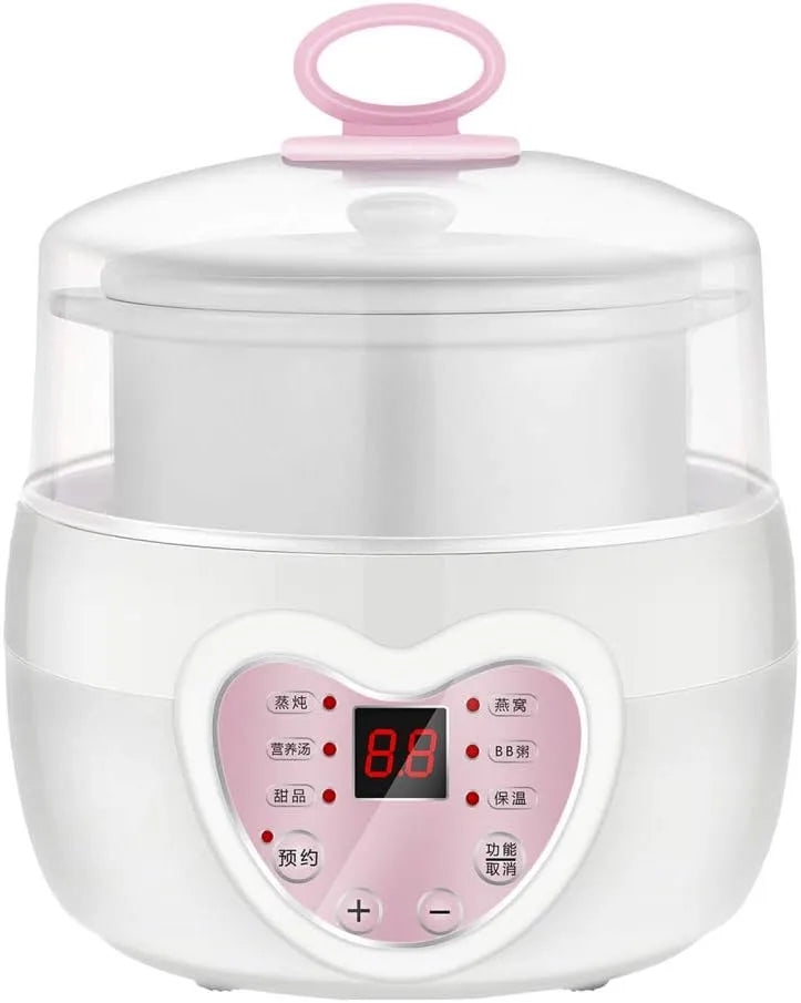 Slowcooker, 9,5 uur, elektrische stoofpot 0.8L keramische voering slowcooker, voor 1-2 personen