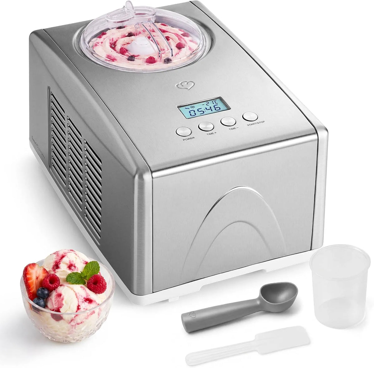 Machine, 1,5 l, 150 W, ijsmachine van RVS met uitneembare ijshouder, incl. receptenboekje