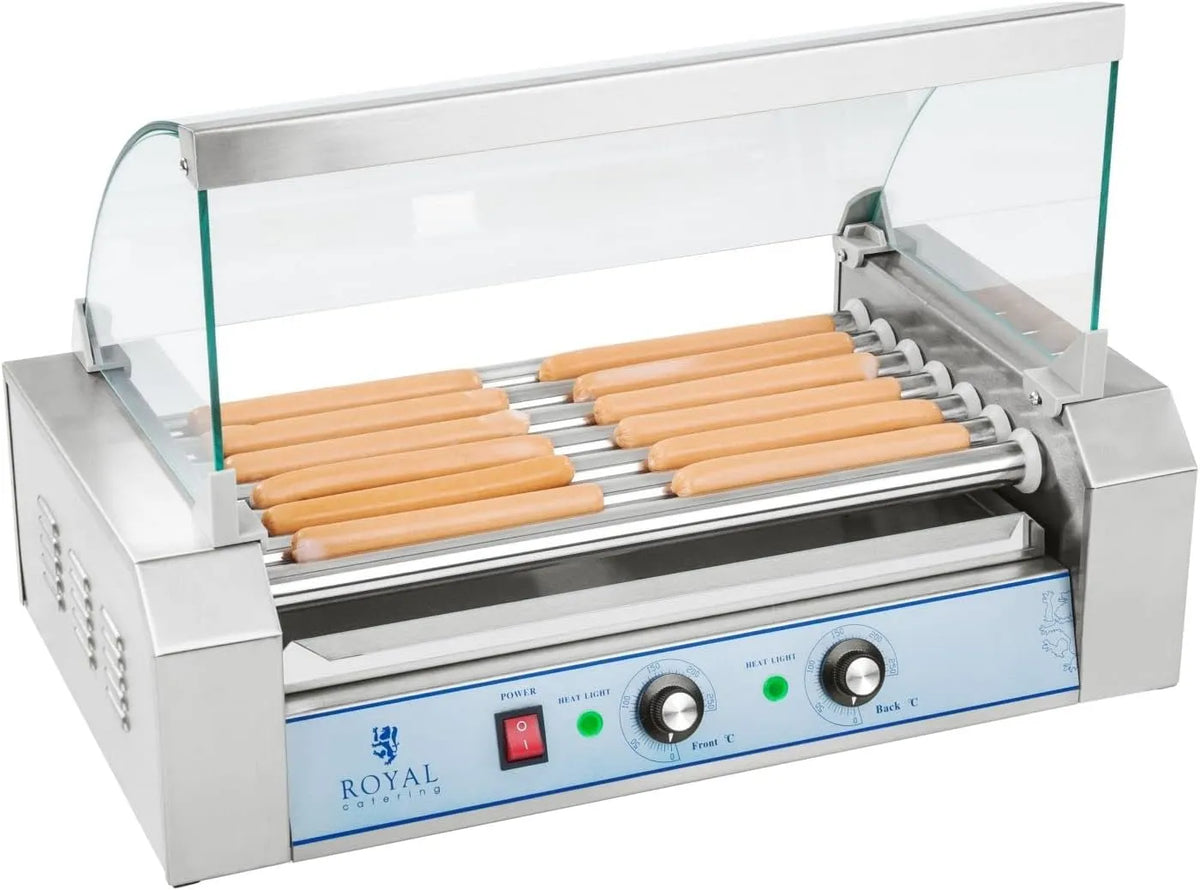 Hot Dog Machine, 1.400 W, ruimte voor 12 worstjes, 2 verwarmingszones, RVS zilver