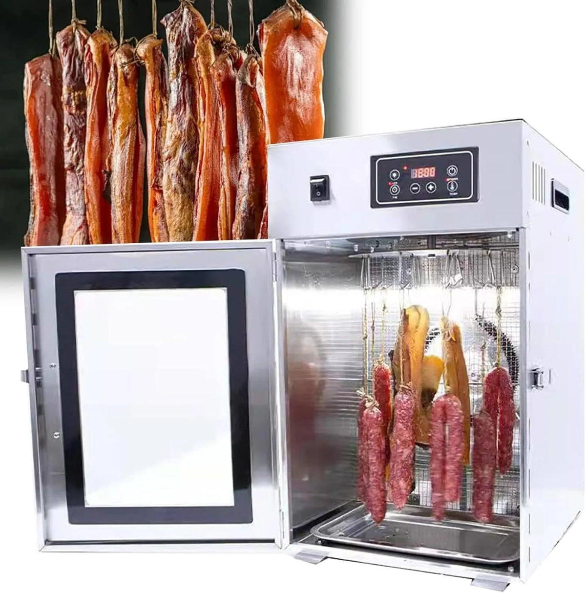Droger met 800 W, 30-90°C, 24 uur, 30 minuten, regelbare thermostaat, RVS en gerichte luchtcirculatie