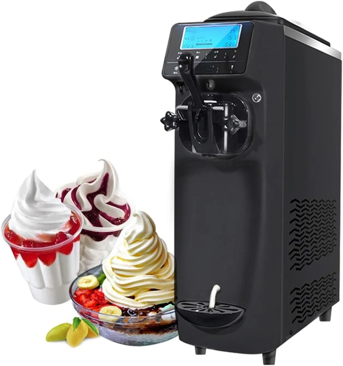 Timer, commerciële softservemaker met lcd-display en timer, desktop-ijsmachine voor snackwinkels en cafés, enkele kop