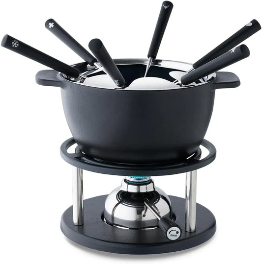 Kisag Twin fondueset gietijzer 6 personen met gietijzeren pan Ø16 cm geschikt voor inductie met 16 cm, 18 cm, 1,7 l, 19 cm, 10,5 cm, 1,1 kW, 1,5 uur