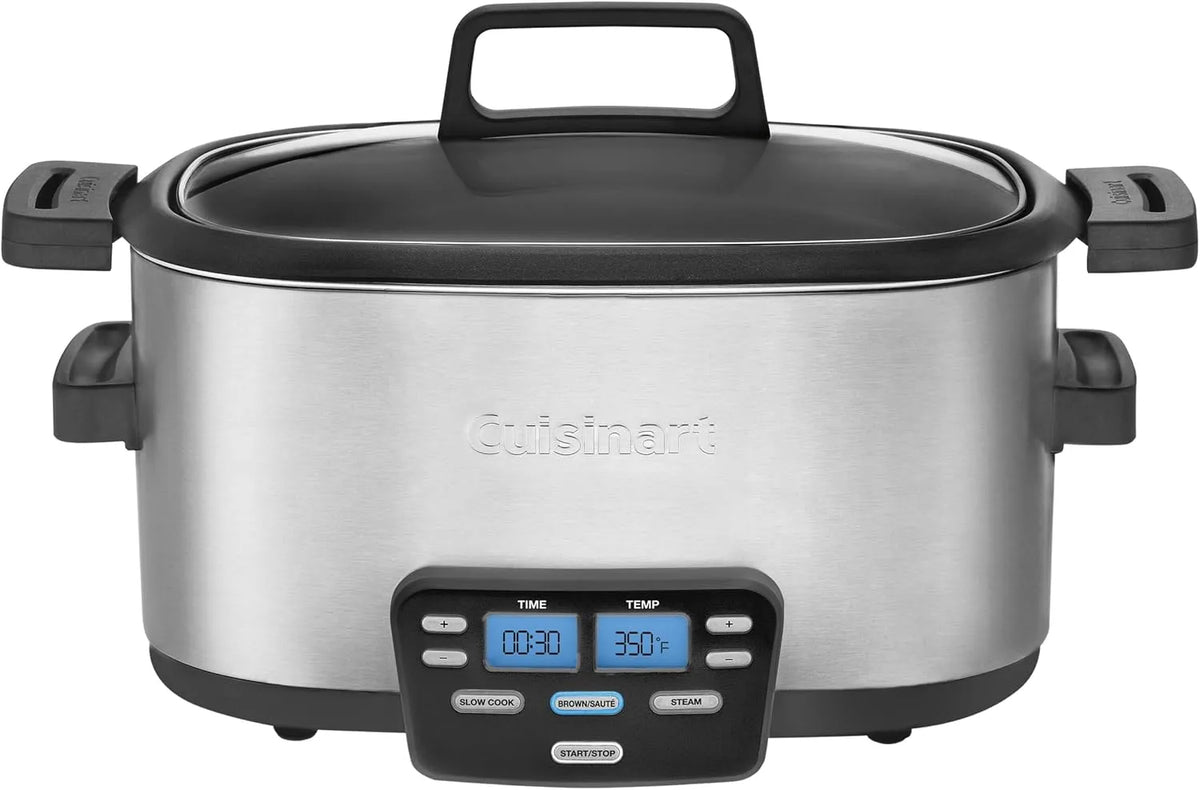 3-in-1, Slowcooker, stoomkoker 6-kwart zilver, Cuisinart 3-in-1
