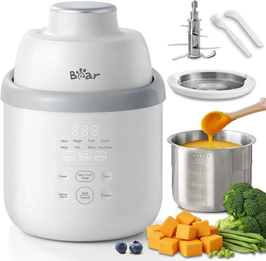 8-in-1, Bear 8-in-1 stoompan met mixer, premium babyvoedingsbereider, leeftijdskeuze, timing-functie