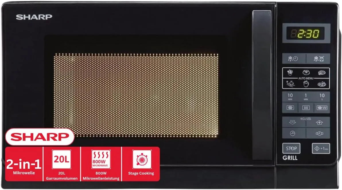 Magnetron, Sharp R642BKW 2-in-1 R642BKW, zwart, 20 L, Bij het bestellen ontvangt u Sharp