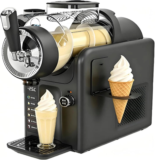 Machine met 12 Uur, 5-In-1, RVS, aluminium en wit, Softijs-Machine Met 360° Gelijkmatige Menging