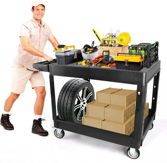 600 lbs Rollende Opbergwagen, Extra Capaciteit Multifunctionele Grote Servicewagen, Handvat Zwarte Opbergorganizer Mobiele Gereedschapswagen, Magazijn