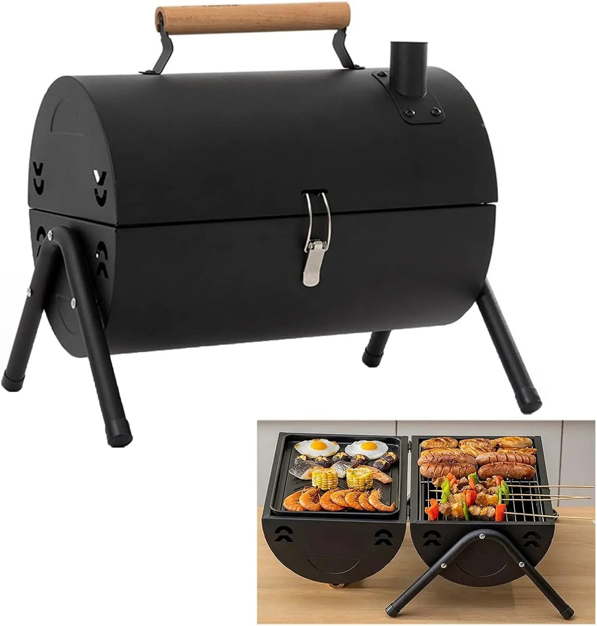 Barbecue, Tafelmodel Outdoor Kleine Barbecue Grill & Roker, zwart