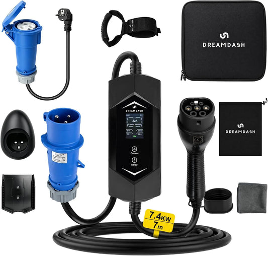 Oplaadzuil voor elektrische auto 7 kW eenfasig type 2 CEE 32 A 3-pins kabel 7 m met 7 kW, 32 A en ruime kabellengte