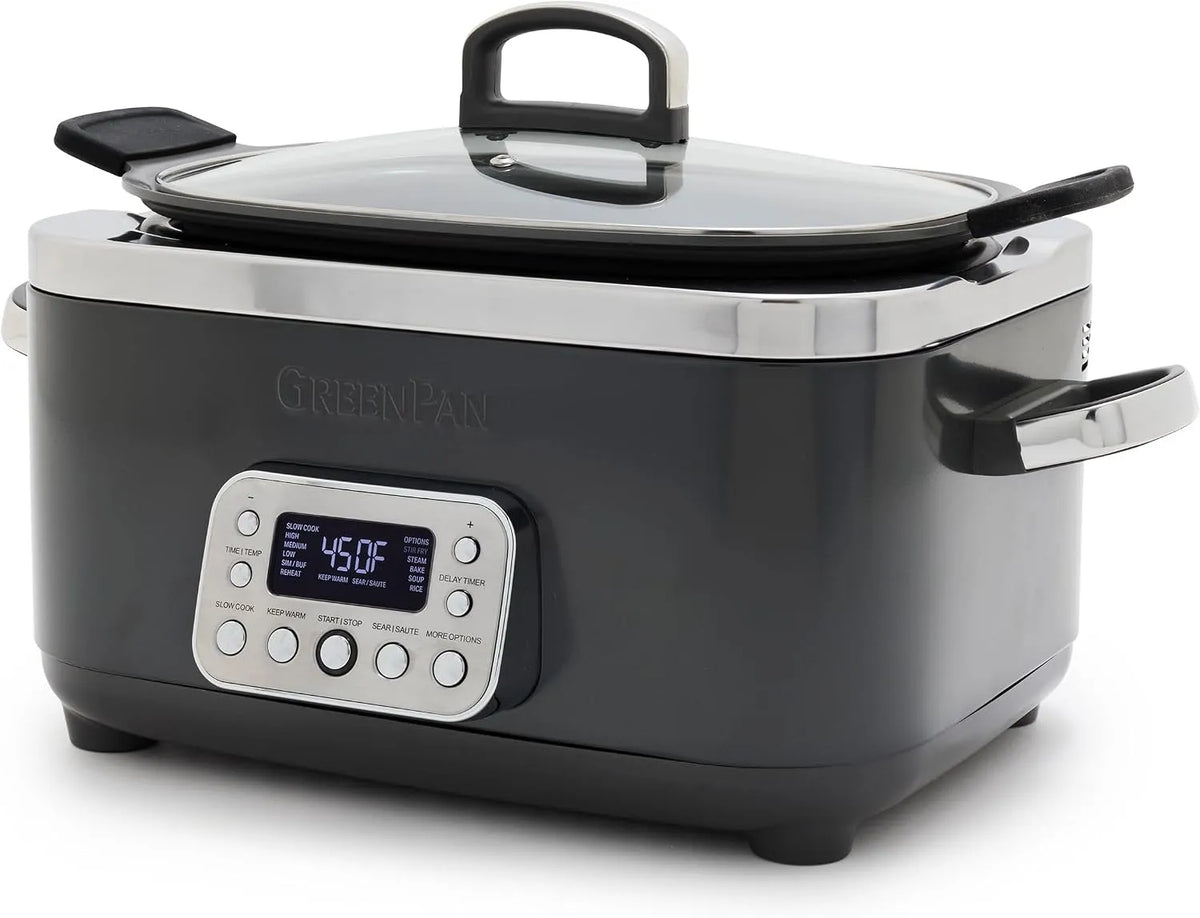 GreenPan Elite 8-in-1 Programmable 6QT Electric Slow Cooker met 6QT, groen en bruin