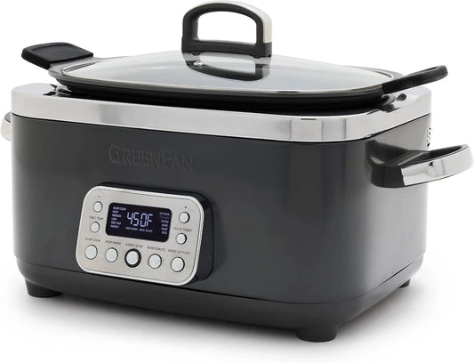GreenPan Elite 8-in-1 Programmable 6QT Electric Slow Cooker met 6QT, groen en bruin