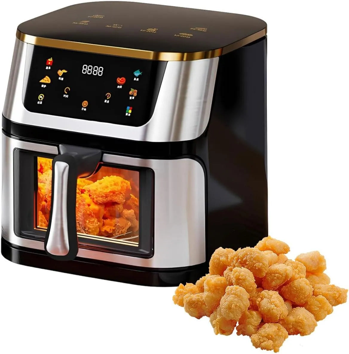 Airfryer met 10L, 1400 W, 8-in-1, aanraakbediening, RVS, gerichte luchtcirculatie, timer en transparant