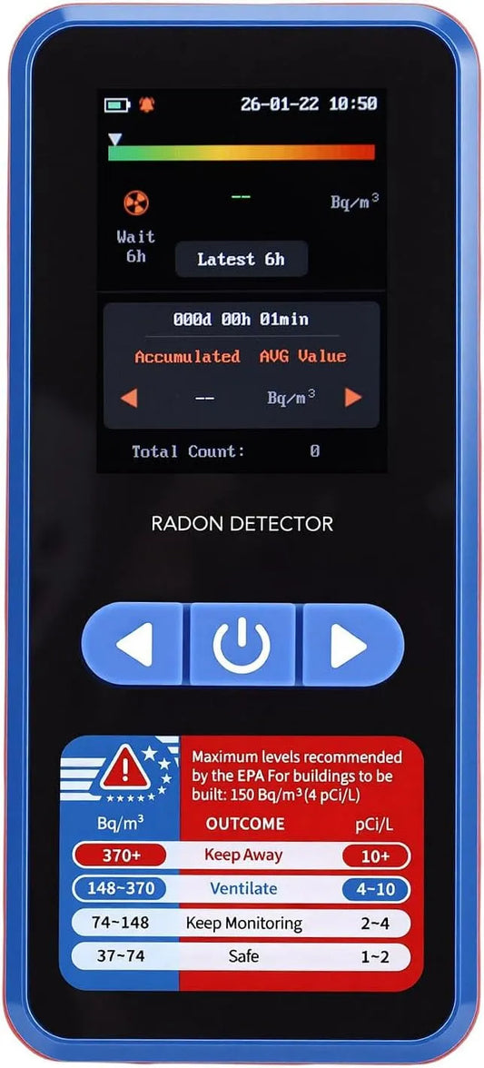 Radonmeter, Jeffergarden kBq/m3, Bereik van 3,3 Bq Tot 37 kBq/m3, 504 Dagenregistratie, Oplaadbaar voor Thuiskantoor, Keldermijn, Halfgeleidersensor