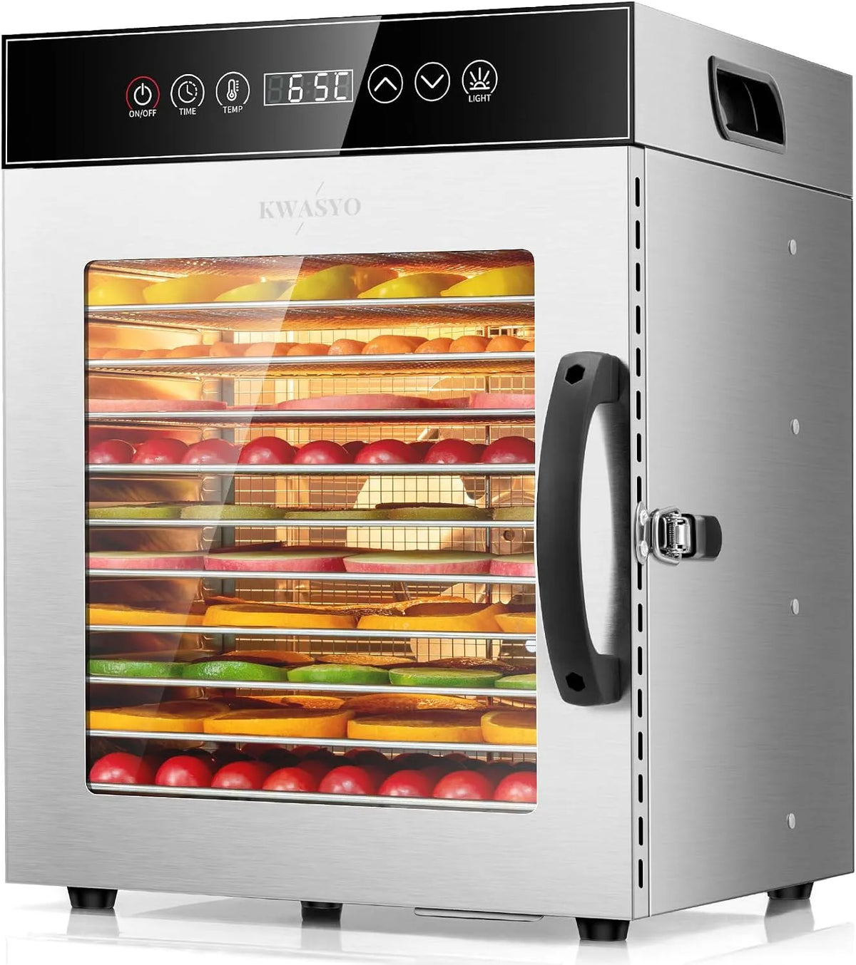 Droger met 750 W, timer, digitaal display, regelbare thermostaat en RVS