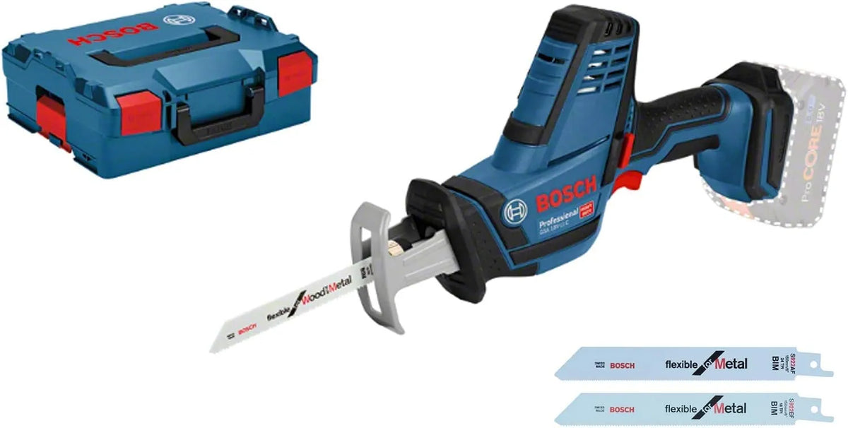 Lader, Bosch Professional, 3x reciprozaagblad, zonder accu's en oplader, in L-BOXX, 18V