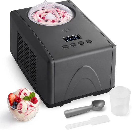 Machine, 1,5 l, 150 W, van RVS met uitneembare ijshouder, incl. receptenboekje antraciet, ijsmachine