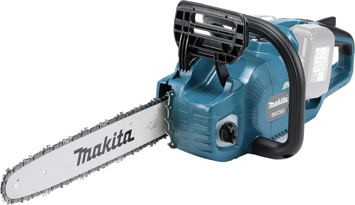 Makita Kettingzaag DUC353Z met 12 x 600 mm, 2 x 18 V, geluidsarme werking, benzineaandrijving, zwart en blauw