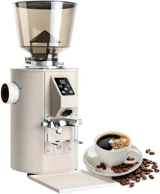 Machine met 350 W, 64 mm, 24 uur, RVS en beige, elektrische koffieslijpmachine met een capaciteit van 453 g