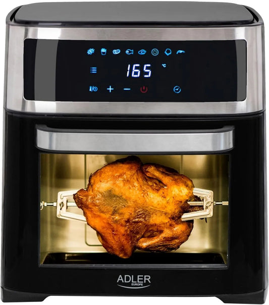 Airfryer met 13 l, 2500 W, digitaal display, aanraakbediening, accessoires inbegrepen, zwart, wit en zilver