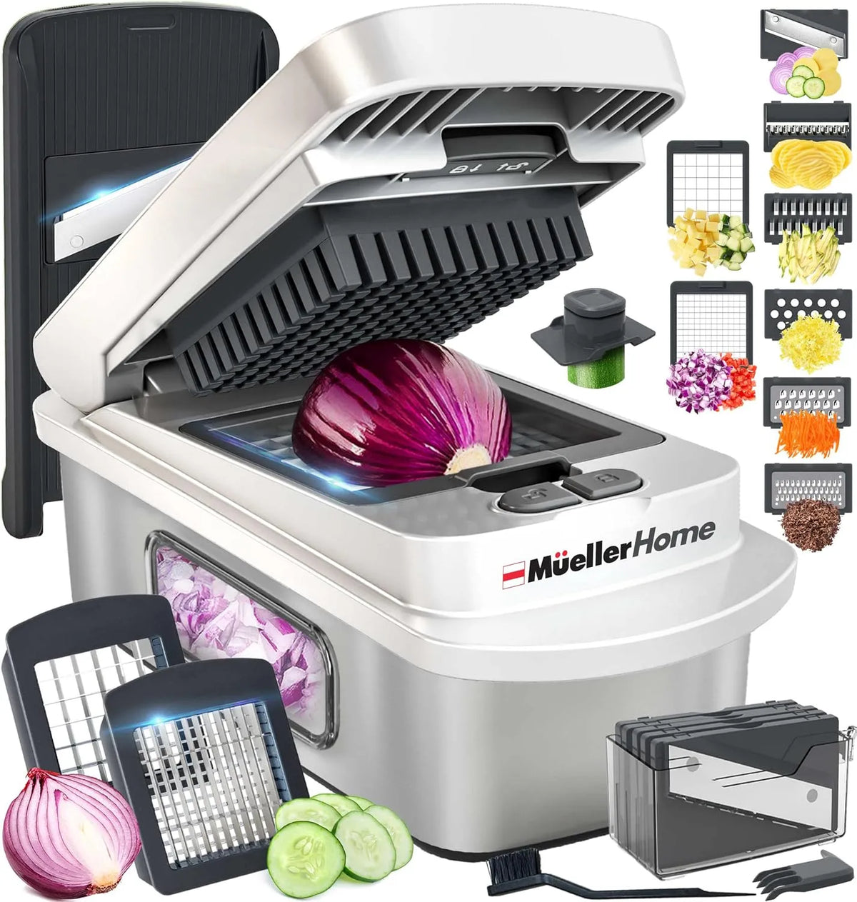 Molen, 10-in-1, keukenaccessoires en essentials, voedsel- en groentesnijder, hakmolen, dicer, Wit zand/grijs